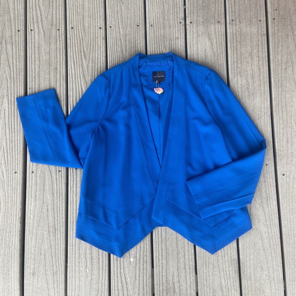 The Limited Cobalt Blue Open Front Draped Asymmetrical Blazer Jacket Sz L